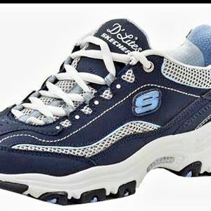 Skechers Womens D Lites 11860 Sz 10 Navy Sport Casual Soft Memory Foam Sneakers